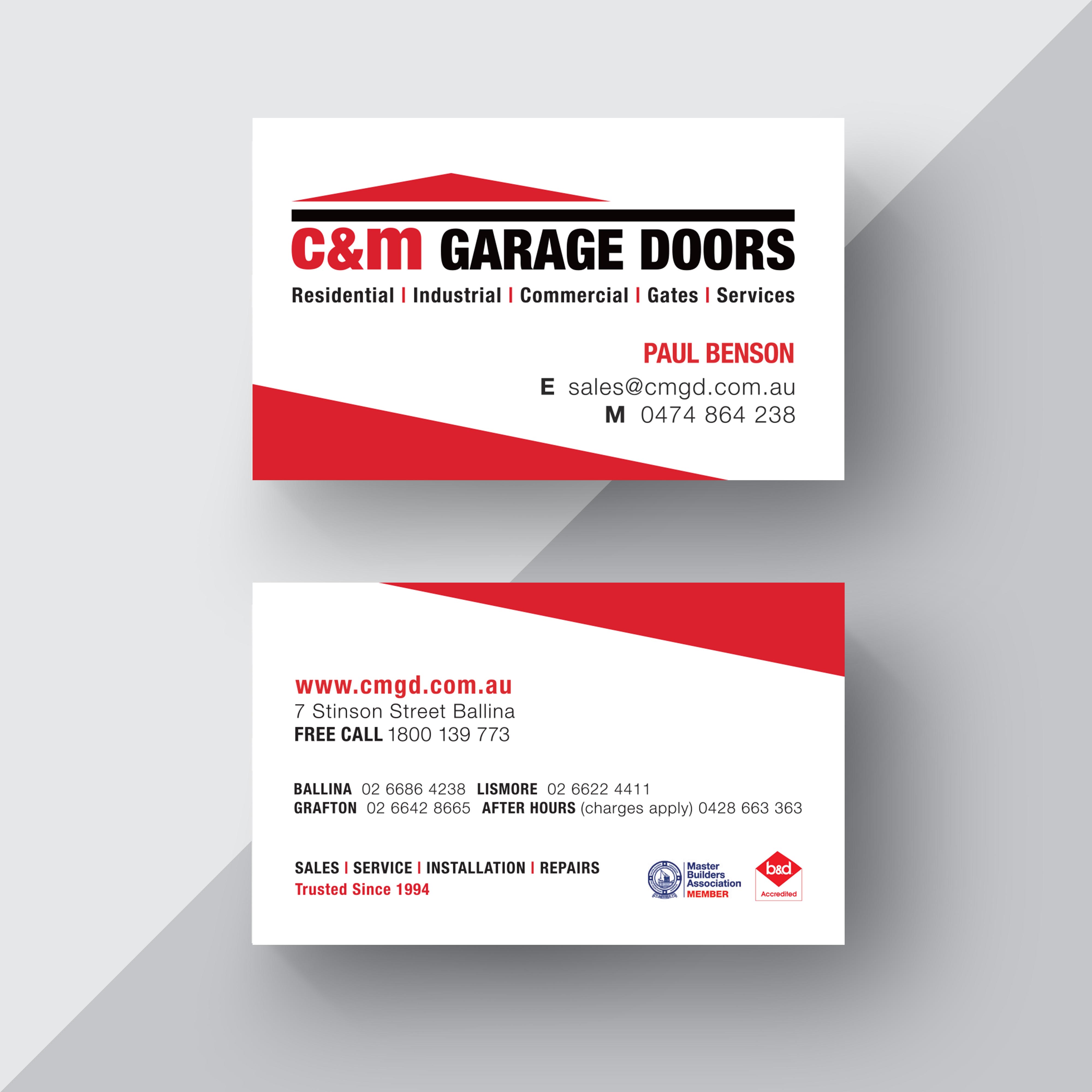 C&M garage Doors business cards mock up 