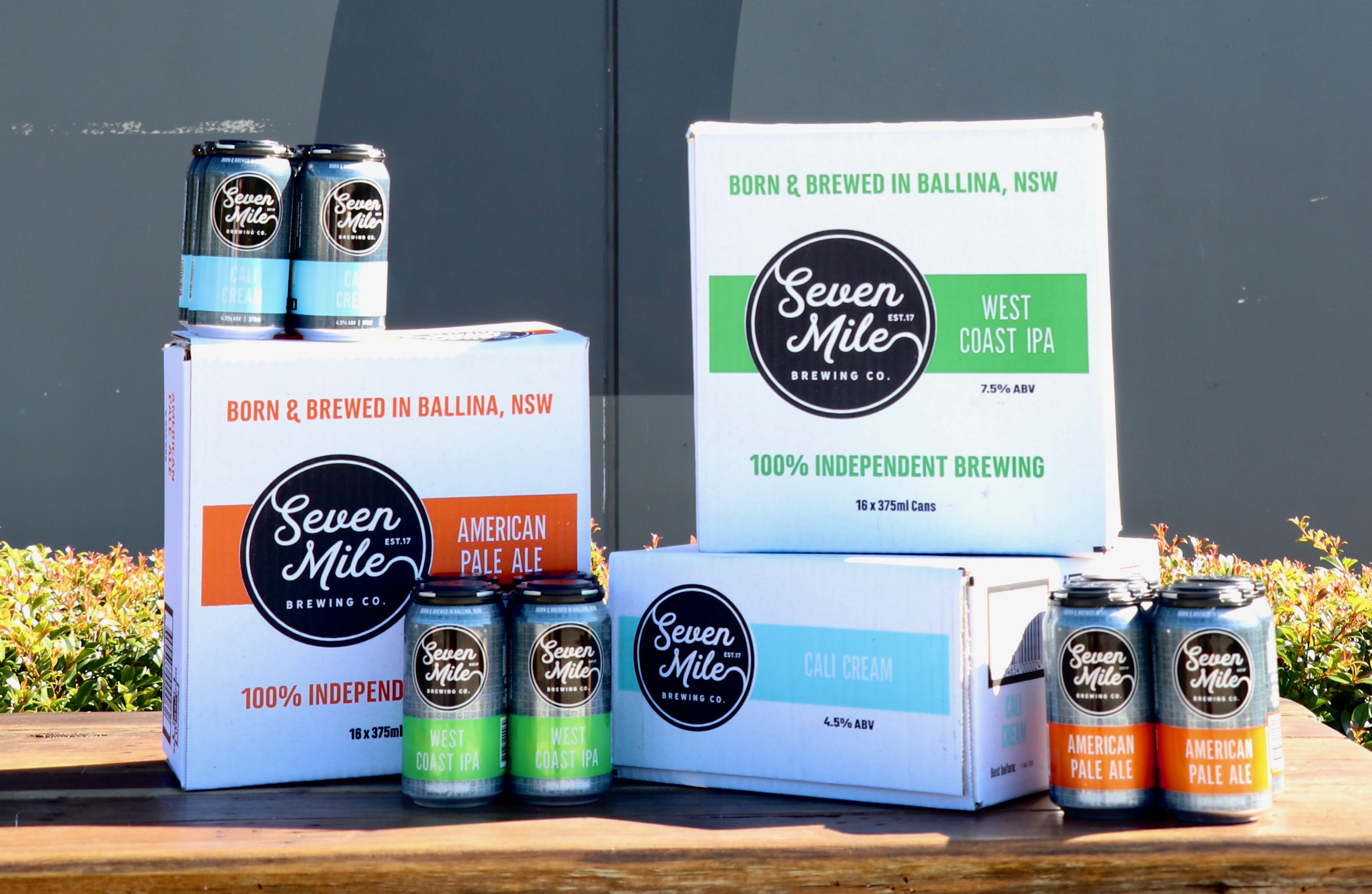 Seven Mile Brewing cans and cartons